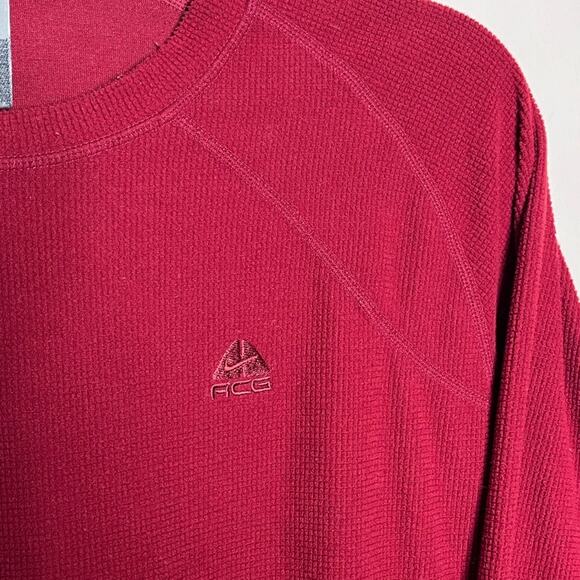 NIKE ACG brick red waffle texture soft fleece long sleeve shirt size large - Picture 3 of 6
